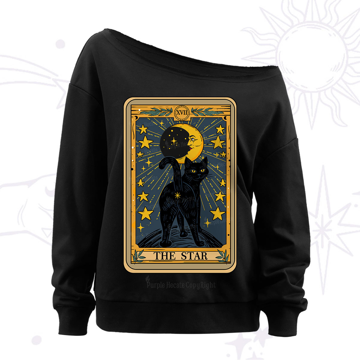 Purplehecate The Star Tarot Cat Off The Shoulder Sweat