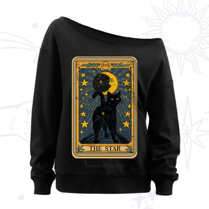 Purplehecate The Star Tarot Cat Off The Shoulder Sweatshirt