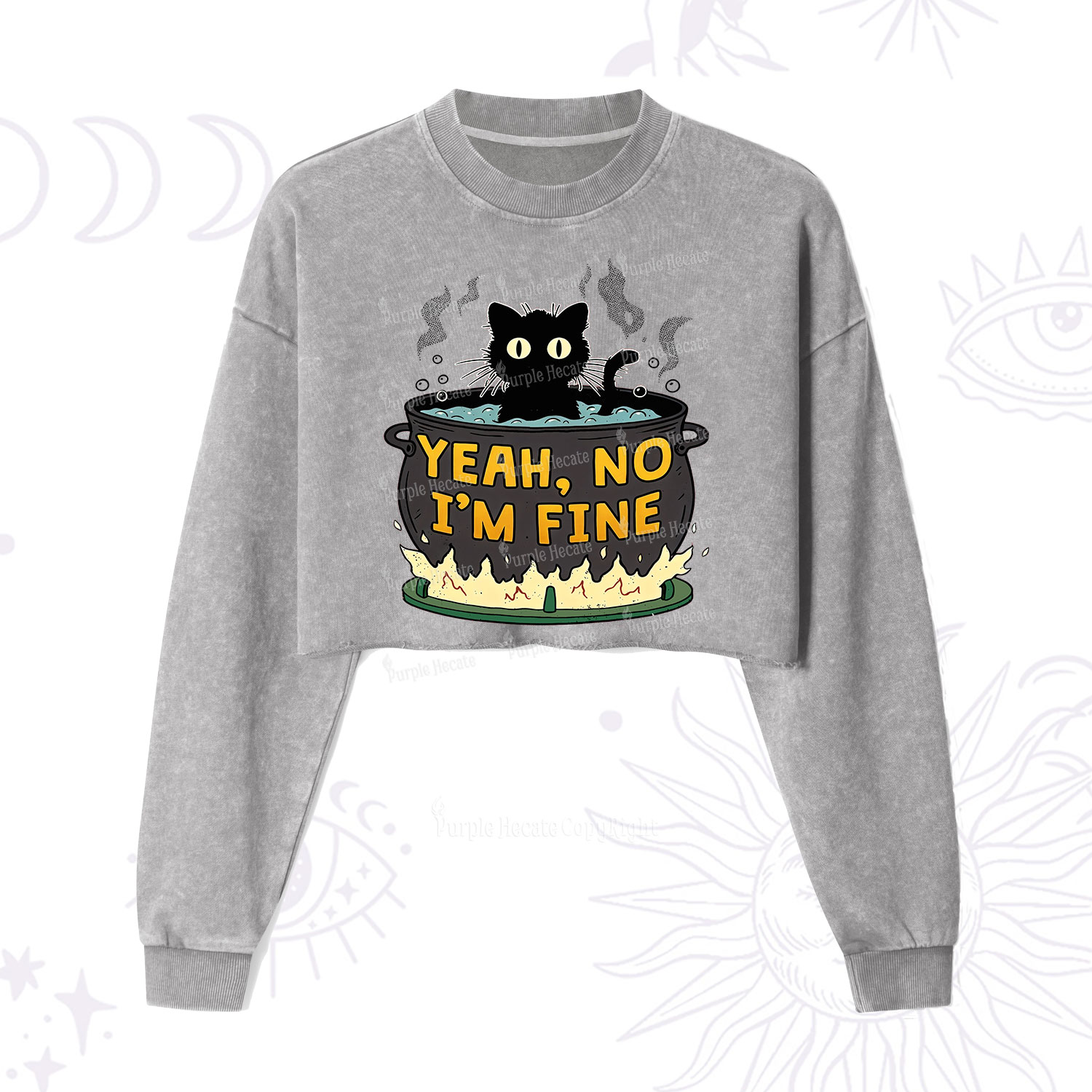 Purplehecate Yeah No I'm Fine Cropped Washed Sweatshirt