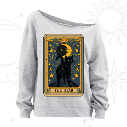 Purplehecate The Star Tarot Cat Off The Shoulder Sweatshirt
