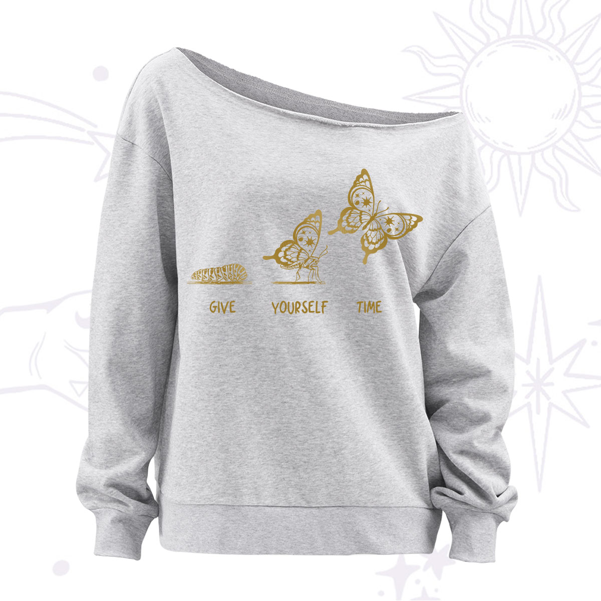 Purplehecate Give Yourself Time Butterfly Off The Shoulder Sweatshirt