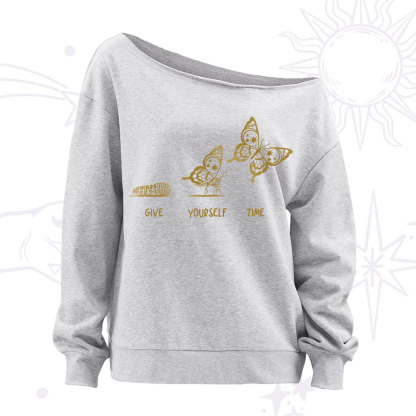 Purplehecate Give Yourself Time Butterfly Off The Shoulder Sweatshirt