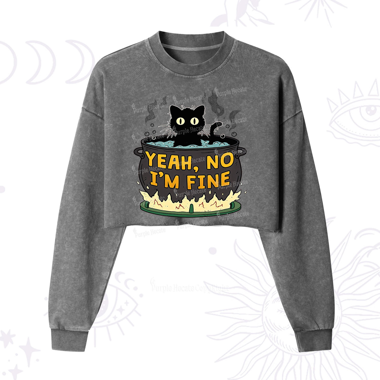 Purplehecate Yeah No I'm Fine Cropped Washed Sweatshirt