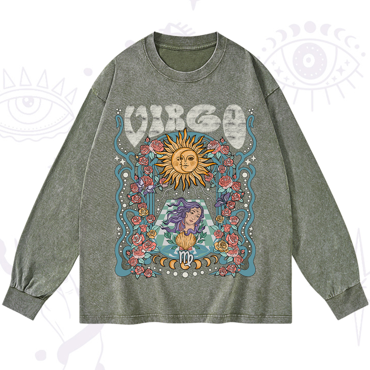 Purplehecate Virgo Spirit Zodiac Washed Long Sleeve Shirt