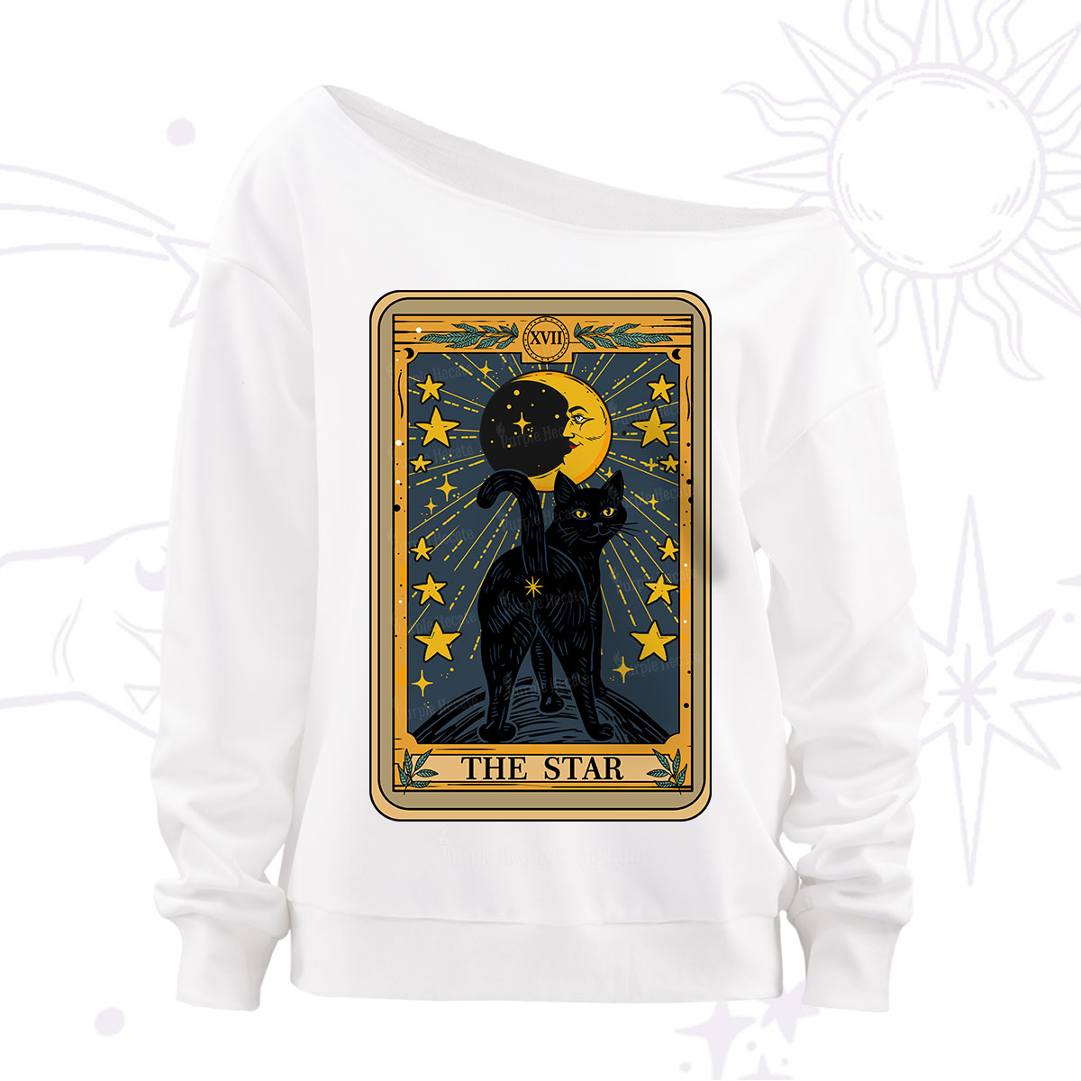 Purplehecate The Star Tarot Cat Off The Shoulder Sweatshirt