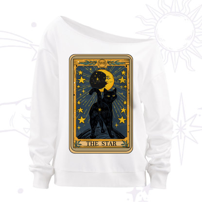 Purplehecate The Star Tarot Cat Off The Shoulder Sweatshirt