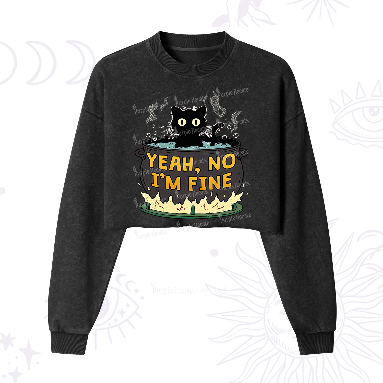 Purplehecate Yeah No I'm Fine Cropped Washed Sweatshirt