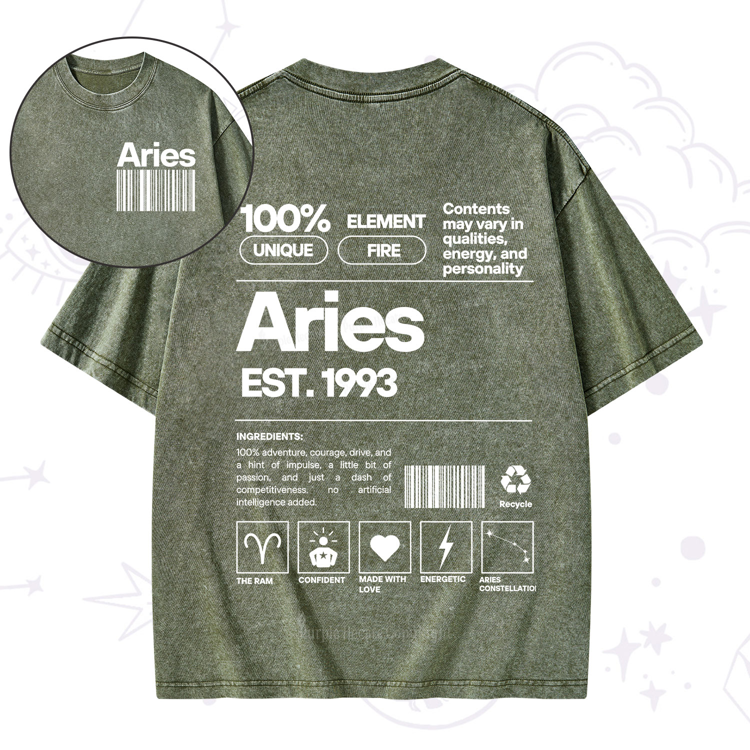 Purplehecate Aries Zodiac Washed T-Shirt