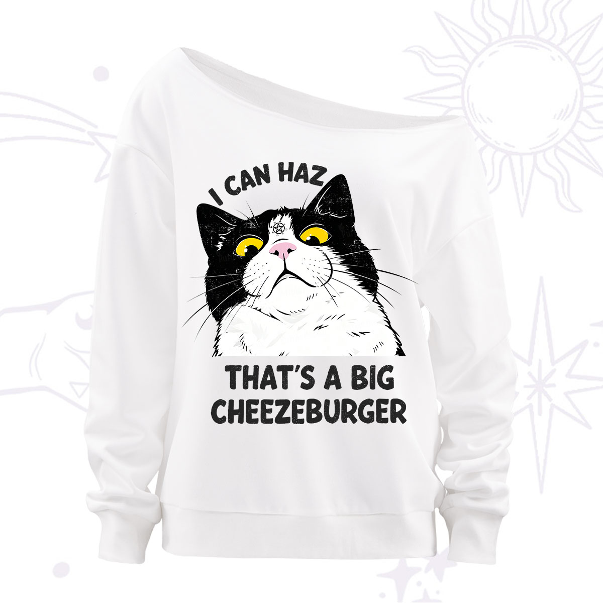 Purplehecate I Can Haz That's A Big Cheezeburger Off The Shoulder Sweatshirt