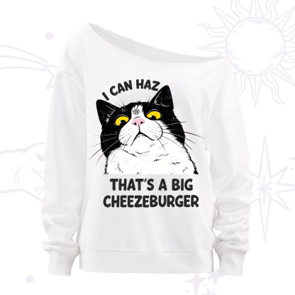 Purplehecate I Can Haz That's A Big Cheezeburger Off The Shoulder Sweatshirt