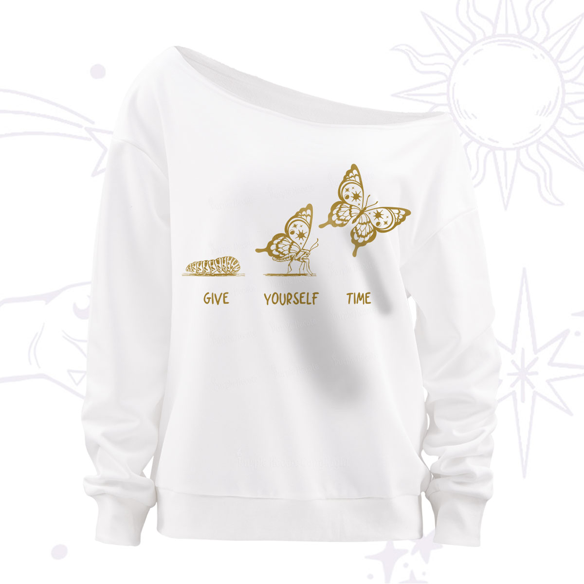 Purplehecate Give Yourself Time Butterfly Off The Shoulder Sweatshirt