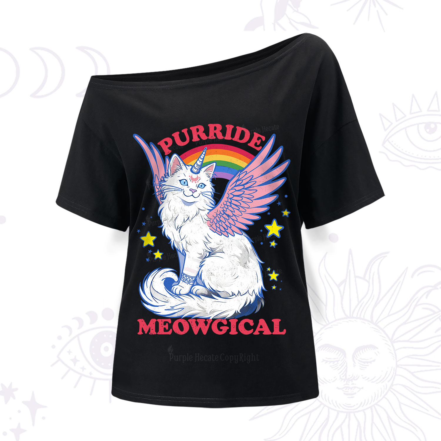Purplehecate Purride Meowgical One Shoulder T-Shirt