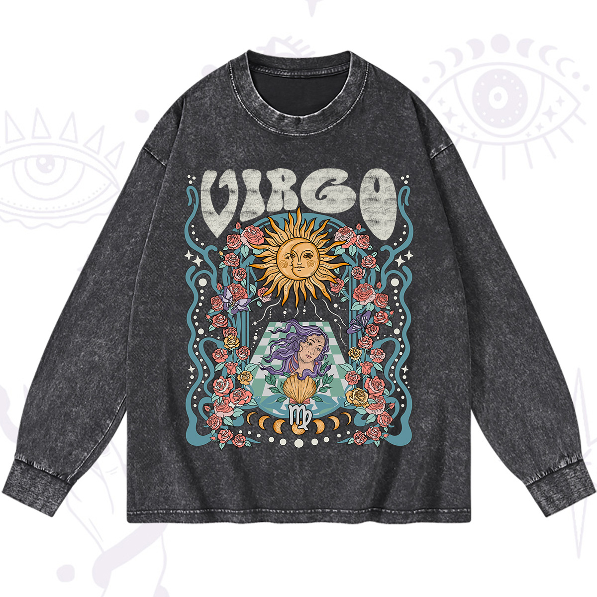 Magic Purplehecate Virgo Spirit Zodiac Washed Long Sleeve Shirt