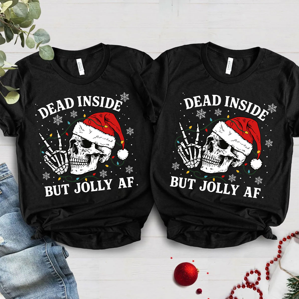 Purplehecate Dead Inside But Jolly AF Christmas Family Matching T-Shirts