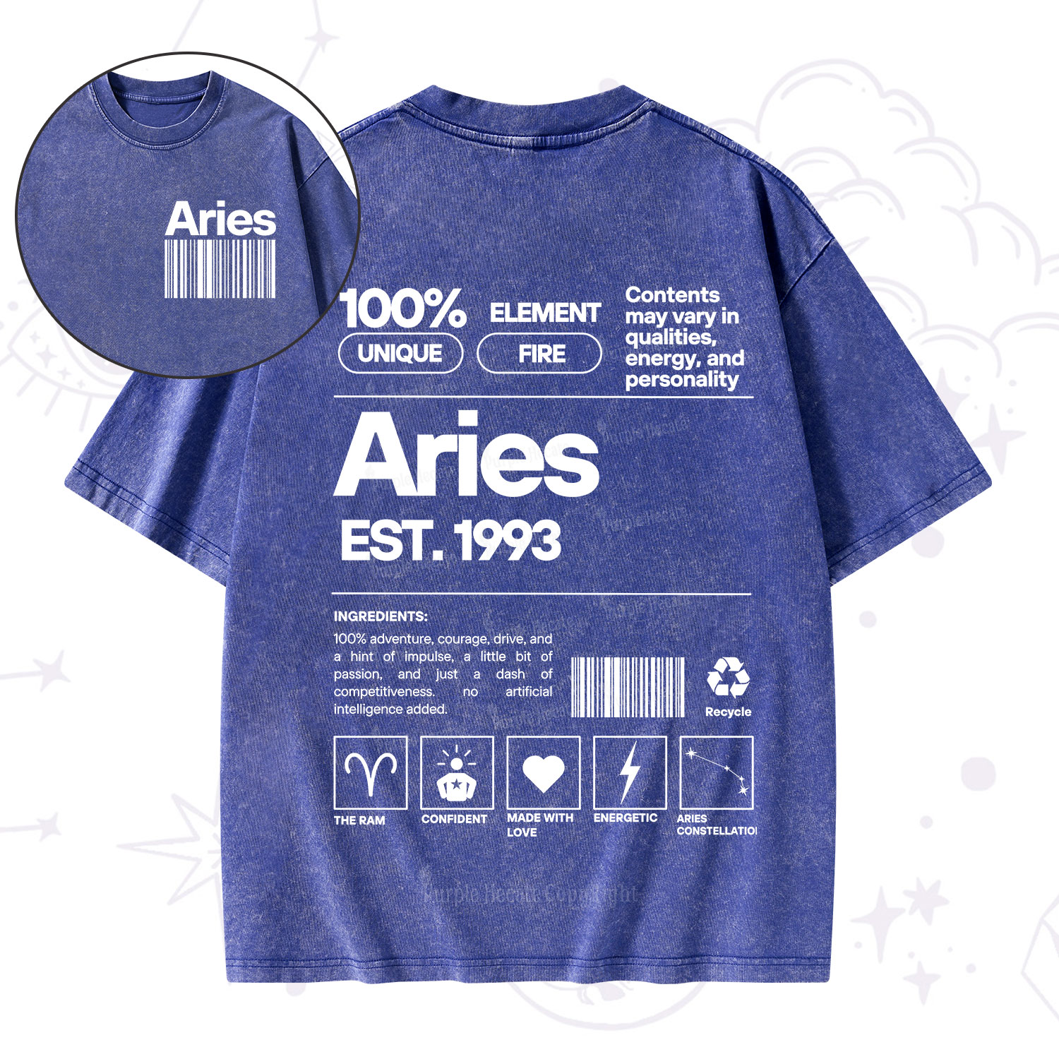 Purplehecate Aries Zodiac Washed T-Shirt