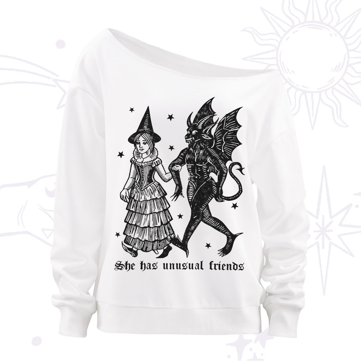 Purplehecate She Has Unusual Friends Off The Shoulder Sweatshirt