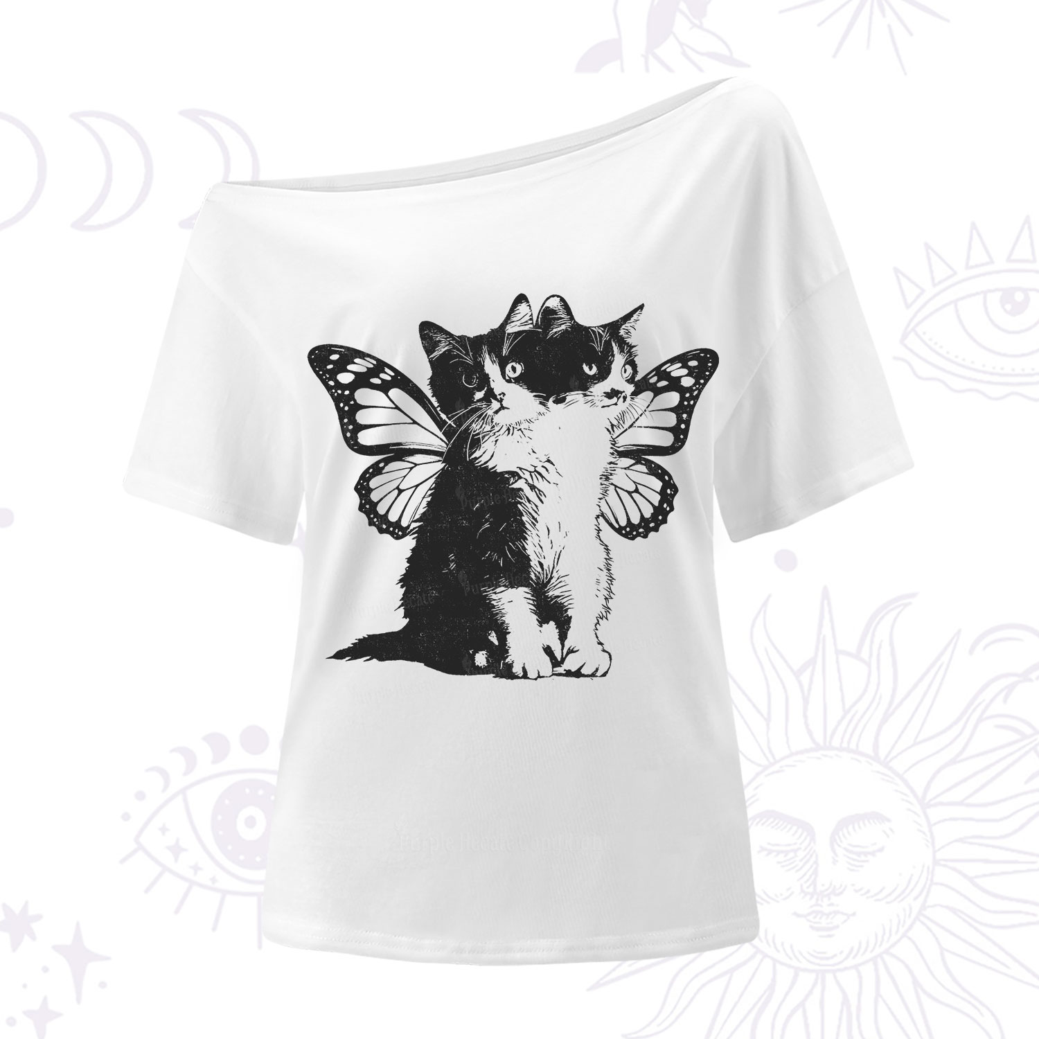 Purplehecate Mystery Butterfly Cat One Shoulder T-Shirt