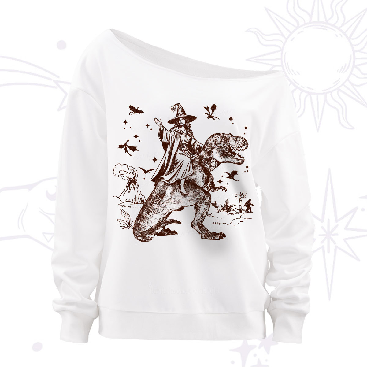 Purplehecate Witch Riding Dino Off The Shoulder Sweatshirt
