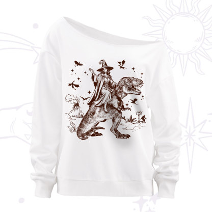 Purplehecate Witch Riding Dino Off The Shoulder Sweatshirt