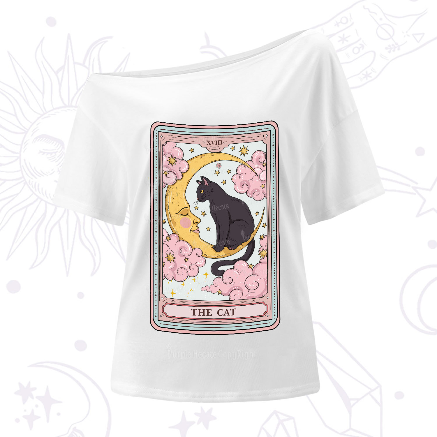 Purplehecate The Cat Tarot Card One Shoulder T-Shirt