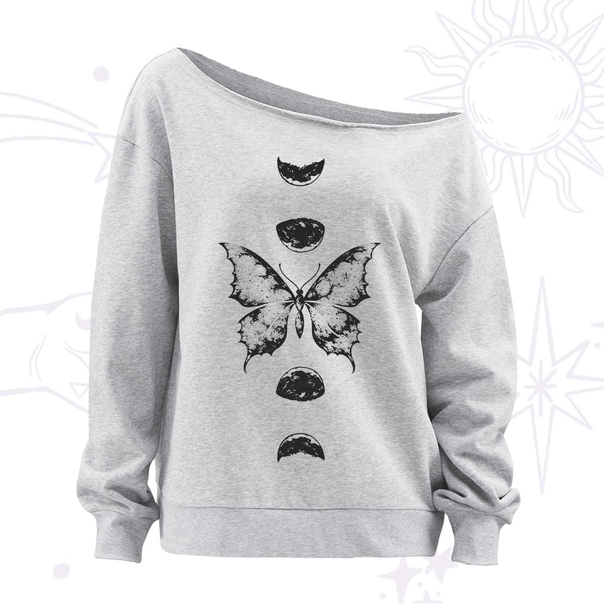 Purplehecate Lunar Butterfly Phases Off The Shoulder Sweatshirt