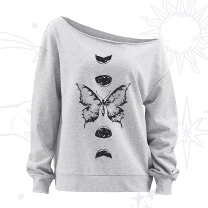 Purplehecate Lunar Butterfly Phases Off The Shoulder Sweatshirt