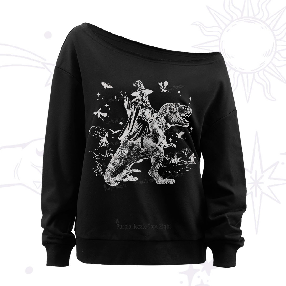 Purplehecate Witch Riding Dino Off The Shoulder Sweat