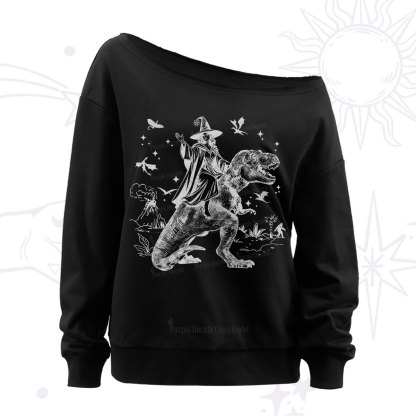 Purplehecate Witch Riding Dino Off The Shoulder Sweatshirt