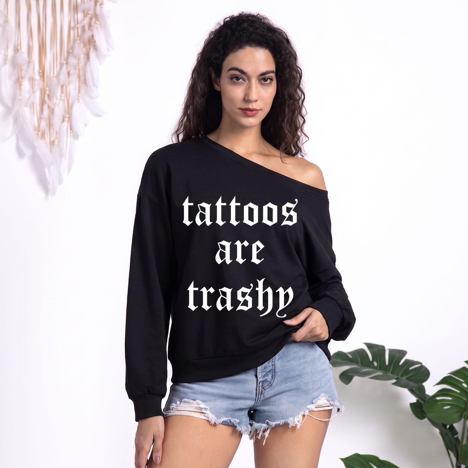 Purplehecate Tattoos Are Trashy One Shoulder Sweatshirt