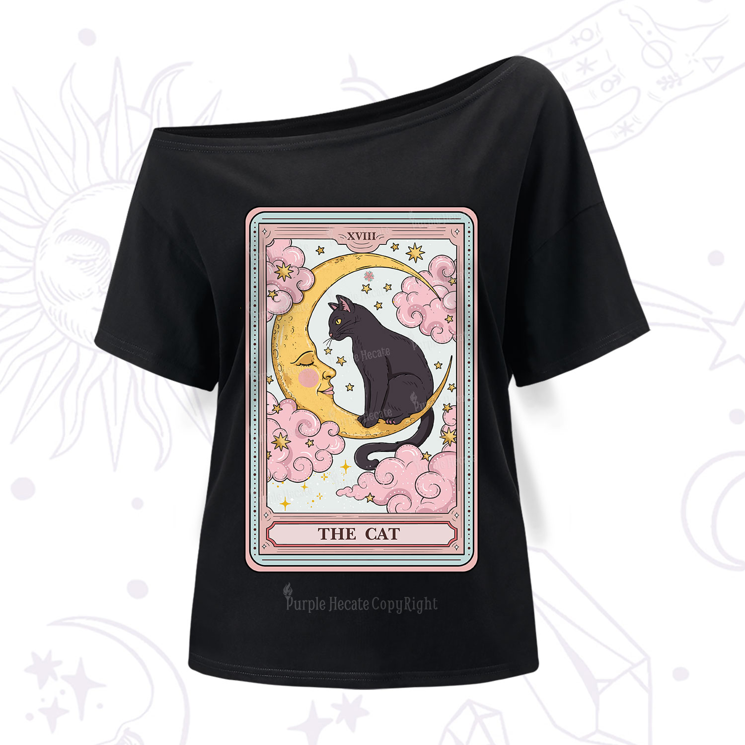 Purplehecate The Cat Tarot Card One Shoulder T-Shirt