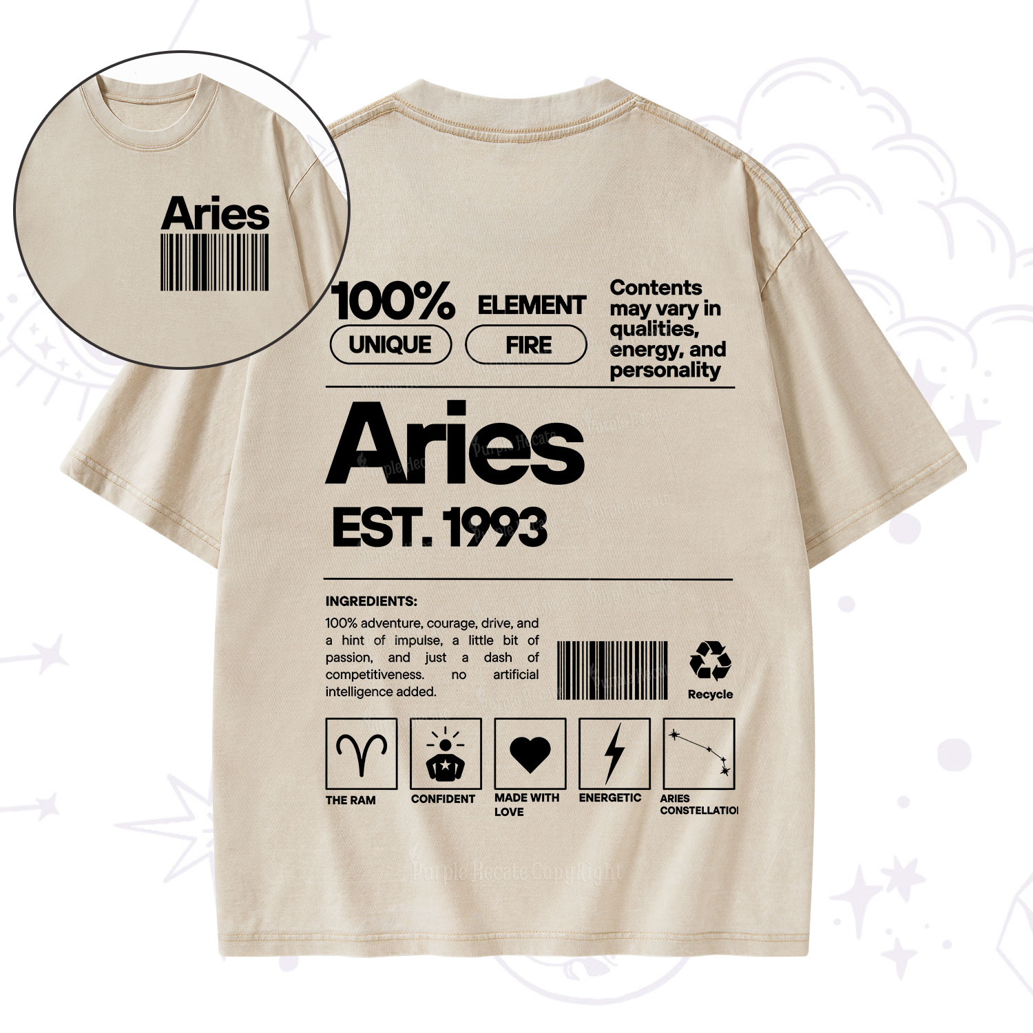 Purplehecate Aries Zodiac Washed T-Shirt
