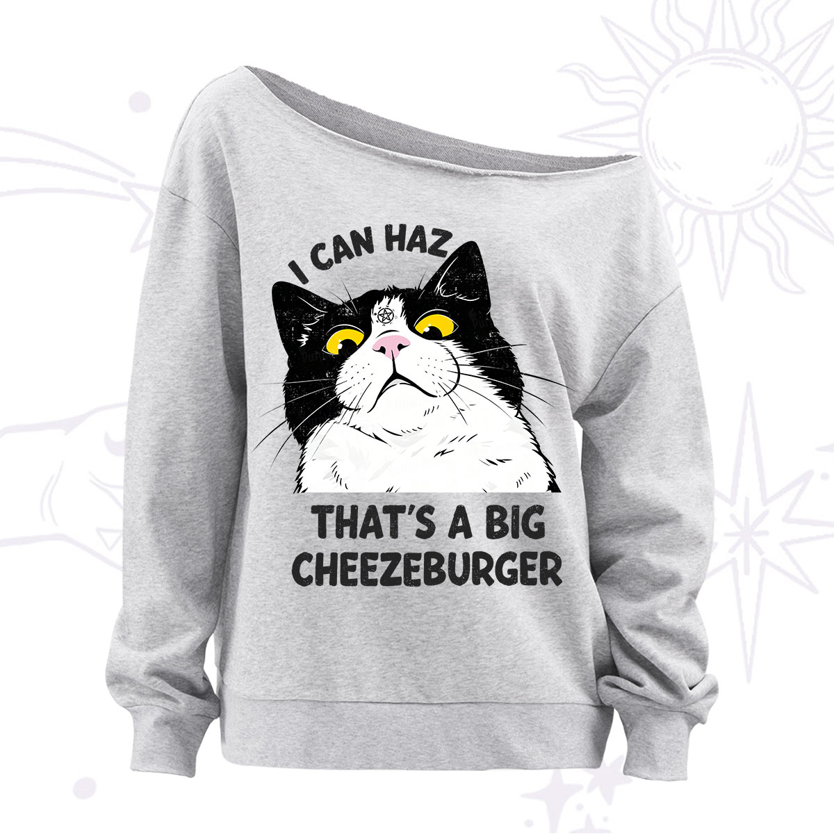 Purplehecate I Can Haz That's A Big Cheezeburger Off The Shoulder Sweatshirt