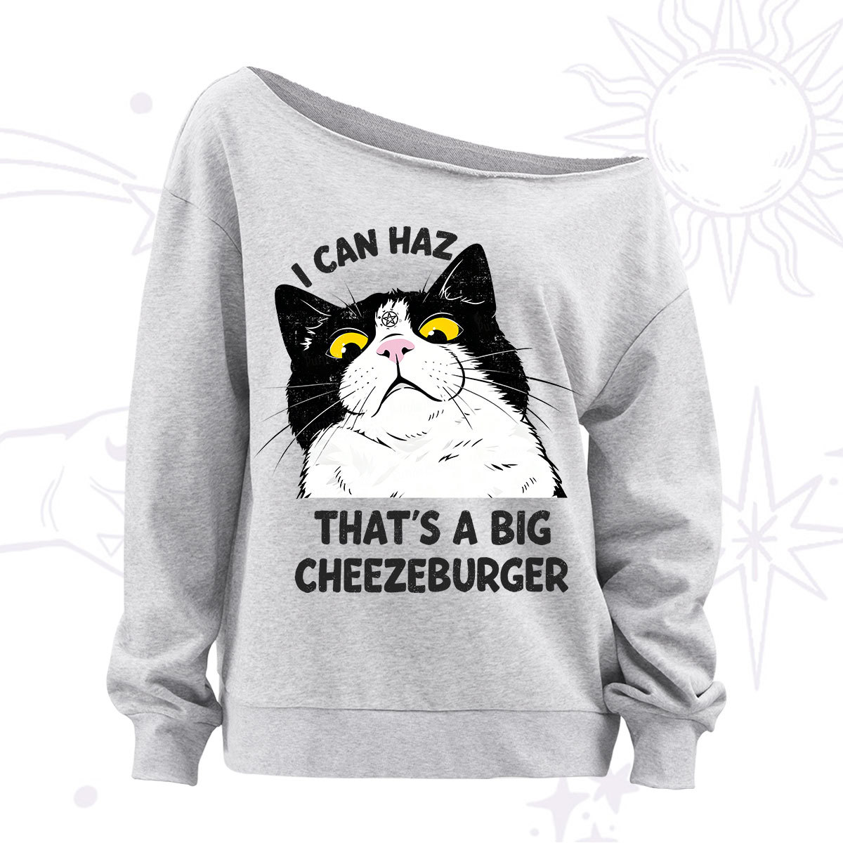 Purplehecate I Can Haz That's A Big Cheezeburger Off The Shoulder Sweatshirt