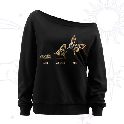 Purplehecate Give Yourself Time Butterfly Off The Shoulder Sweatshirt