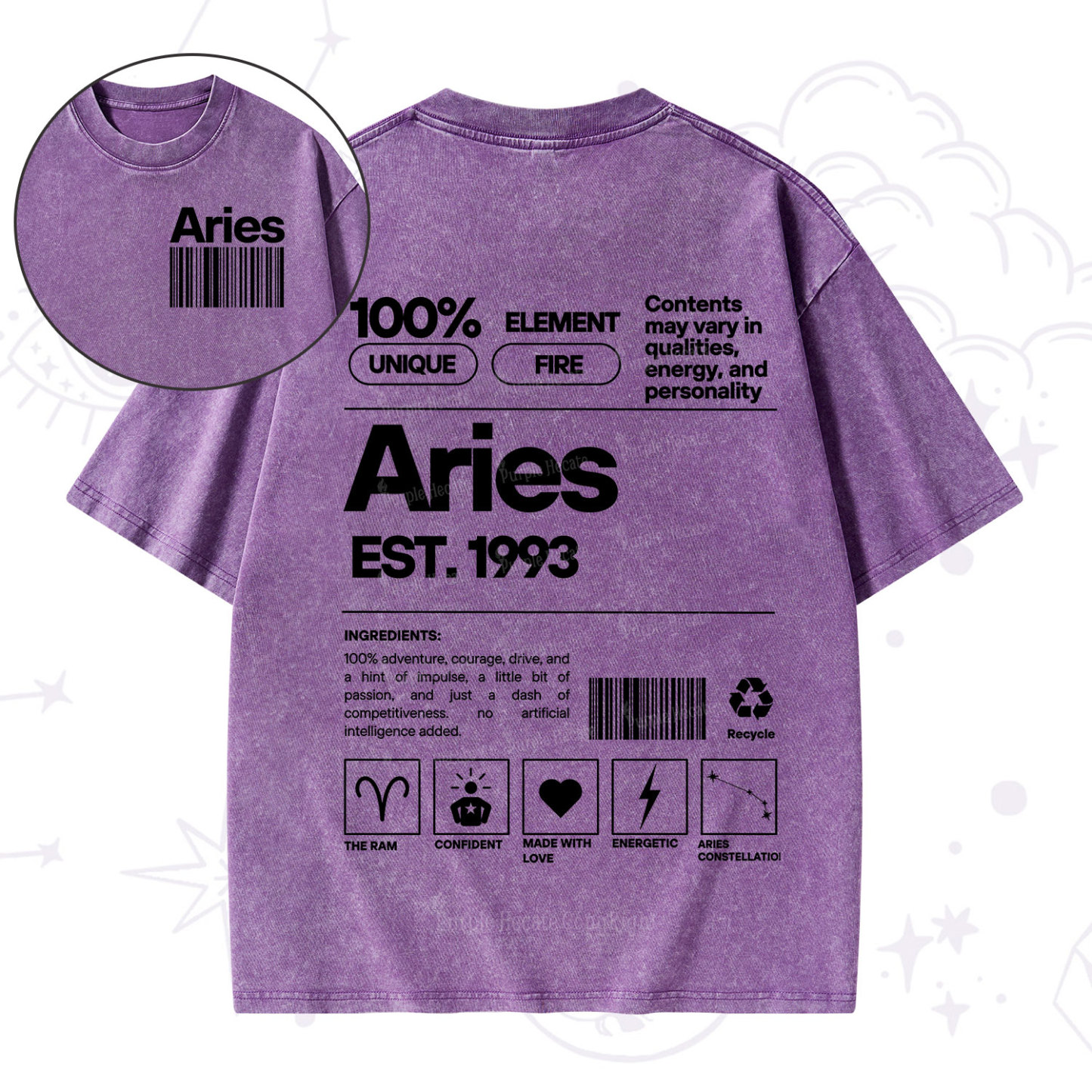 Purplehecate Aries Zodiac Washed T-Shirt