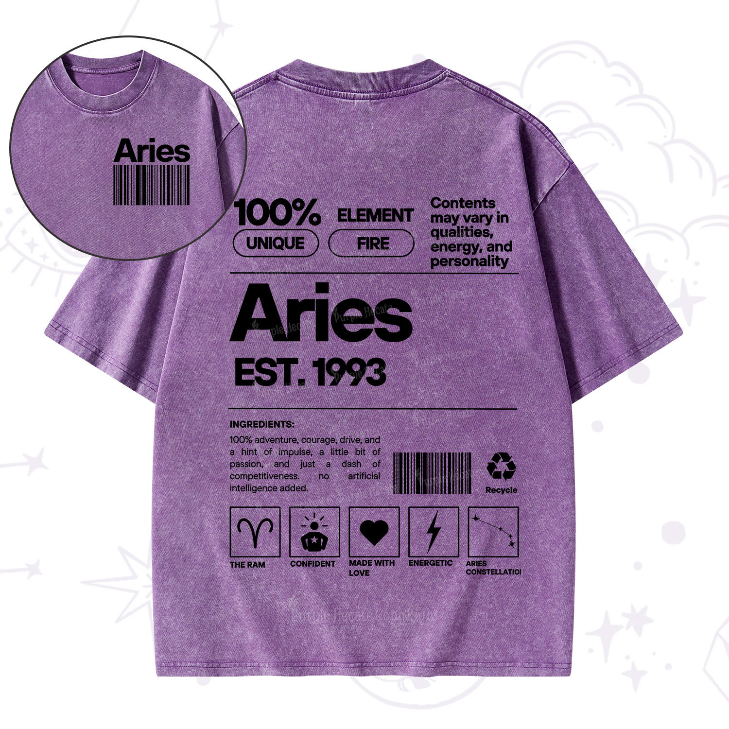 Purplehecate Aries Zodiac Washed T-Shirt