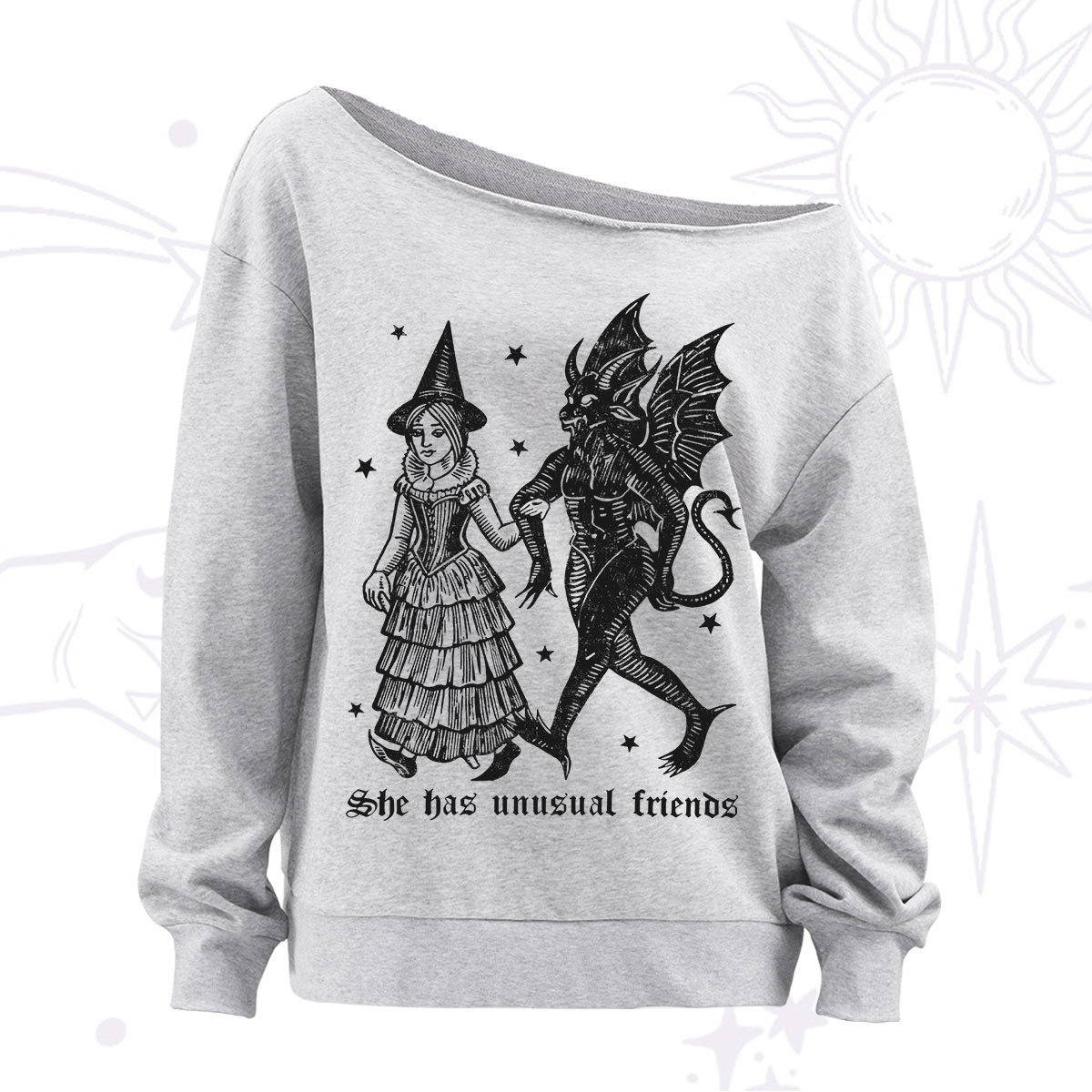 Purplehecate She Has Unusual Friends Off The Shoulder Sweatshirt