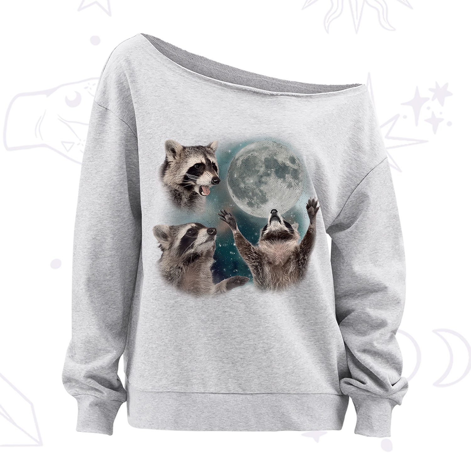 Purplehecate Three Raccoons Retro Graphic Off The Shoulder Sweatshirt
