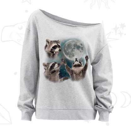 Purplehecate Three Raccoons Retro Graphic Off The Shoulder Sweatshirt