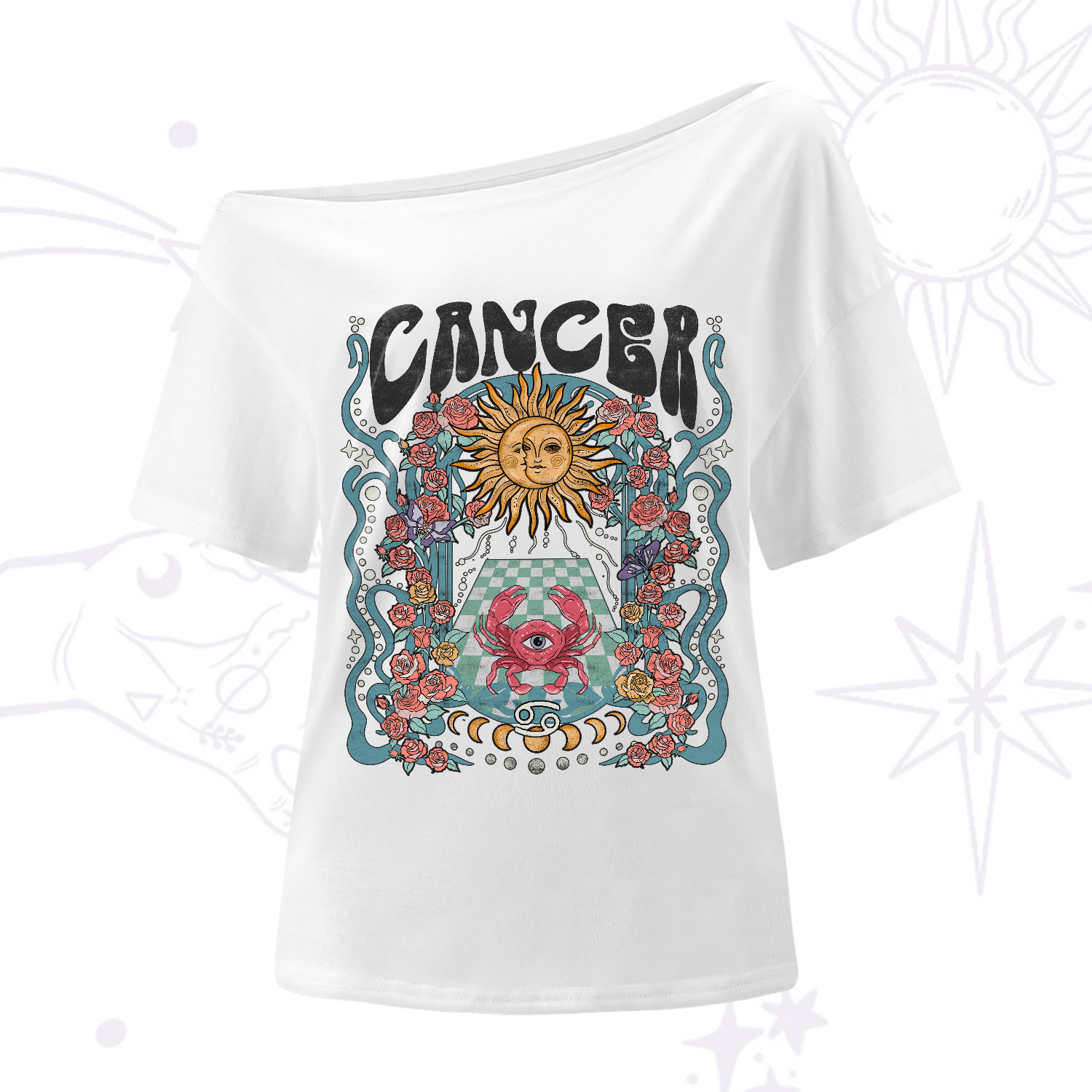 Purplehecate Cancer Spirit Zodiac One-Shoulder T-Shirt