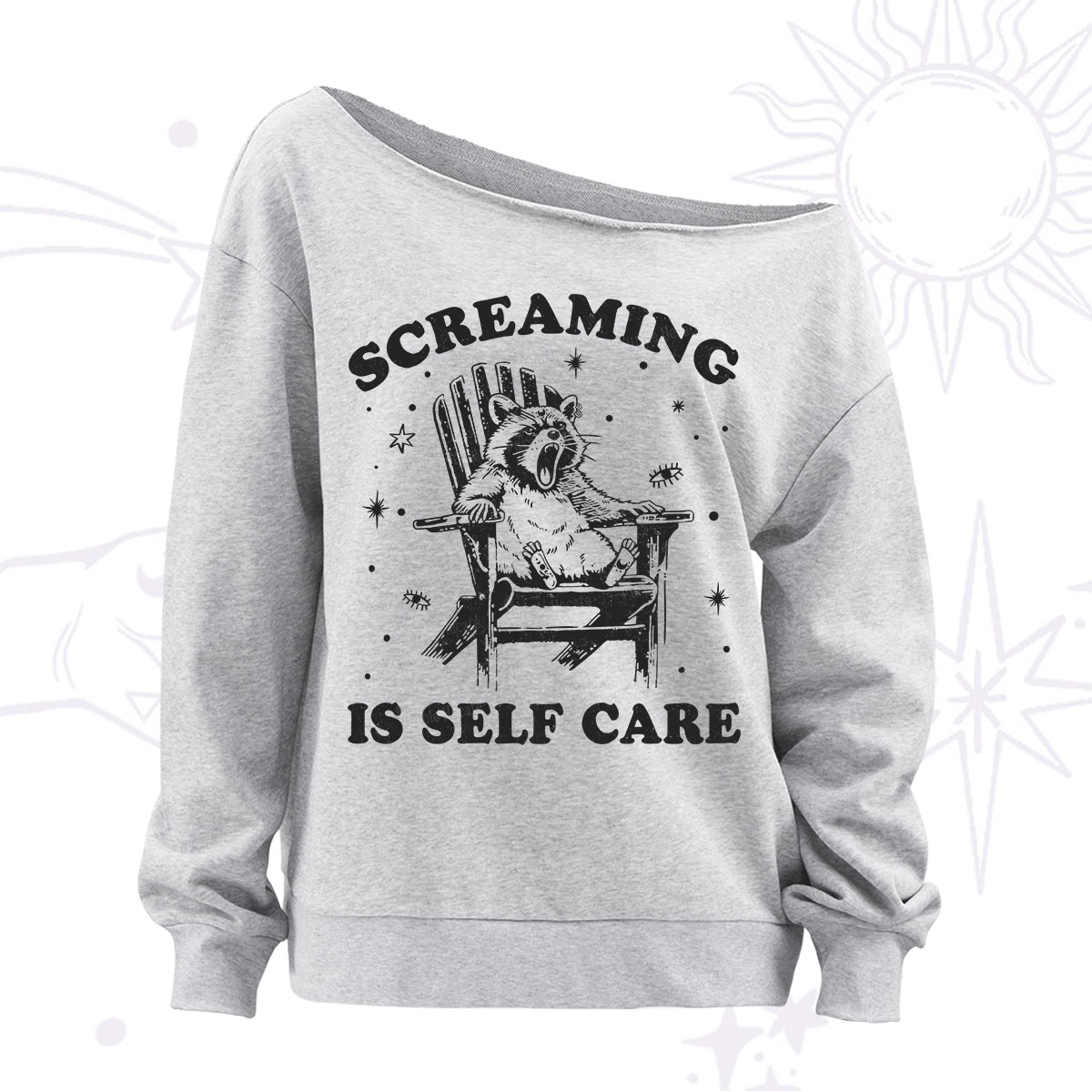 Purplehecate Screaming is Self Care Off The Shoulder Sweatshirt