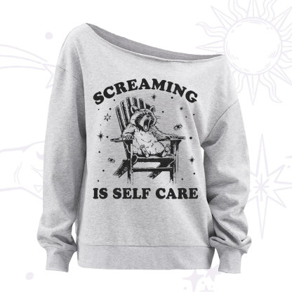 Purplehecate Screaming is Self Care Off The Shoulder Sweatshirt