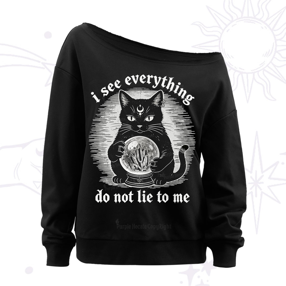 Purplehecate All Seeing Cat Off The Shoulder Sweatshirt