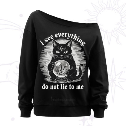 Purplehecate All Seeing Cat Off The Shoulder Sweatshirt