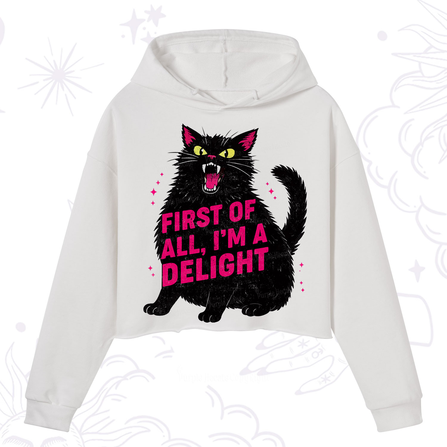Purplehecate First Of All I'm A Delight Cat Crop Hoodie
