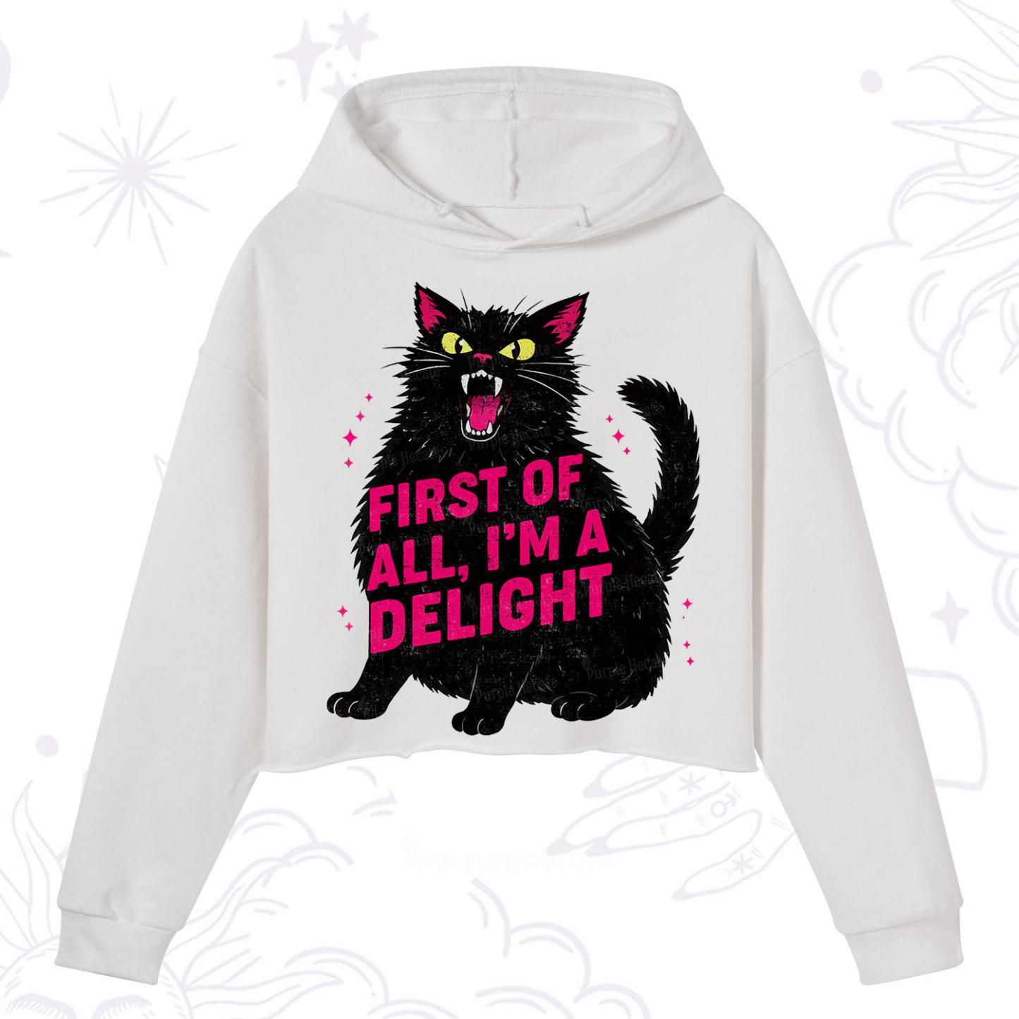 Purplehecate First Of All I'm A Delight Cat Crop Hoodie