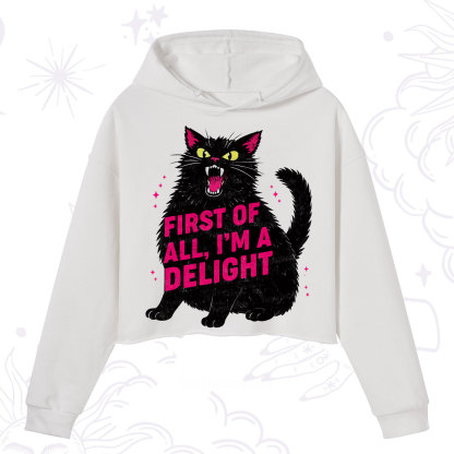 Purplehecate First Of All I'm A Delight Cat Crop Hoodie