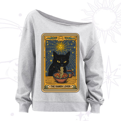 Purplehecate The Ramen Lover Cat Tarot Off The Shoulder Sweatshirt
