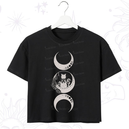 Purplehecate Cat And Moon Phases Crop T-Shirt