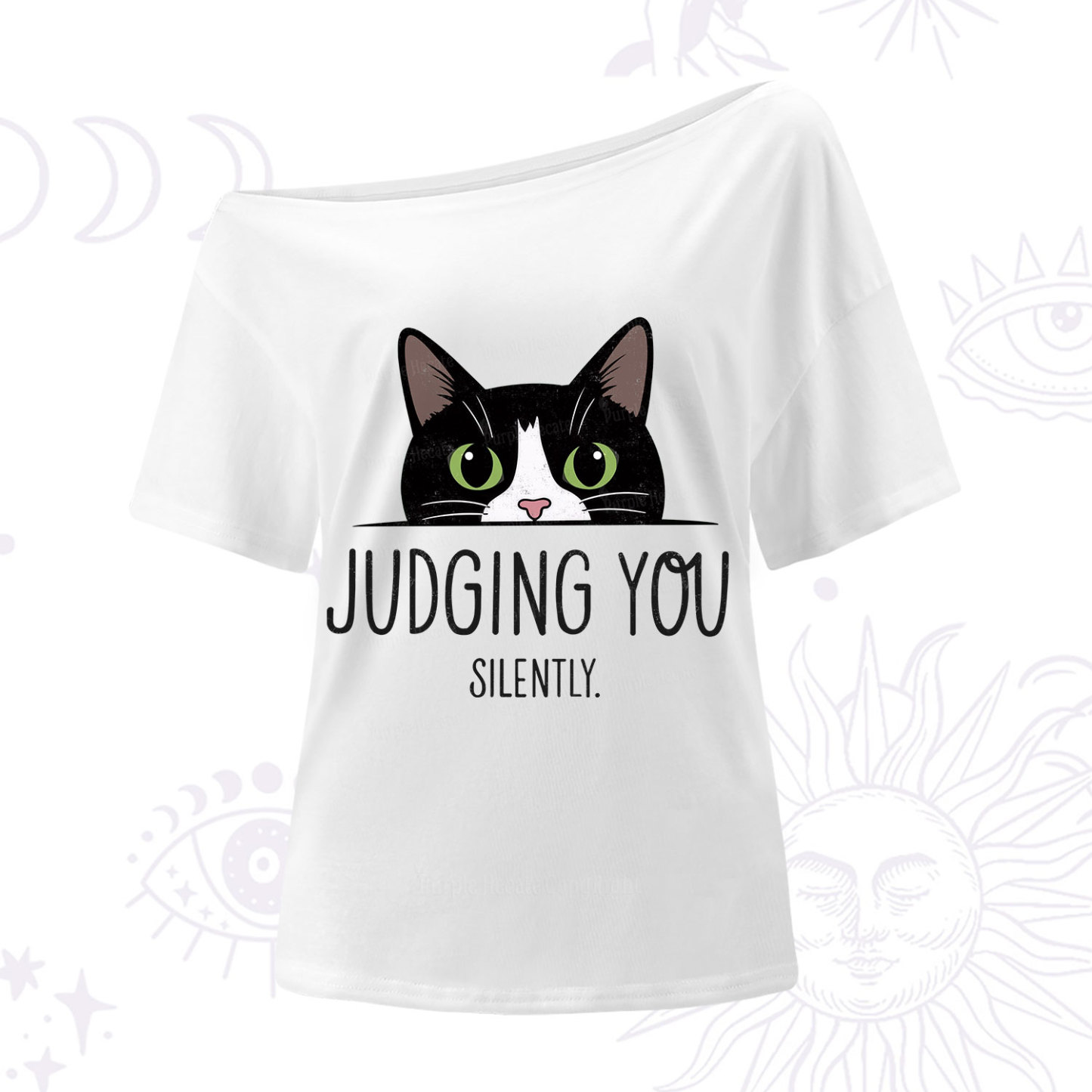 Purplehecate Cute Cat Judging You Silently One Shoulder T-Shirt